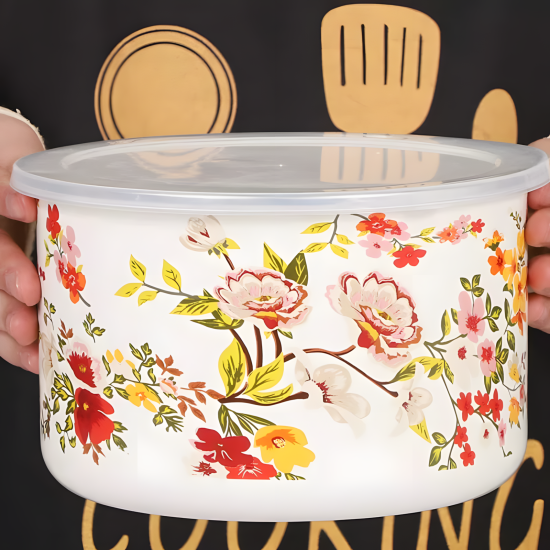 Floral Pattern Metal Tupperware Set - 5 Pcs